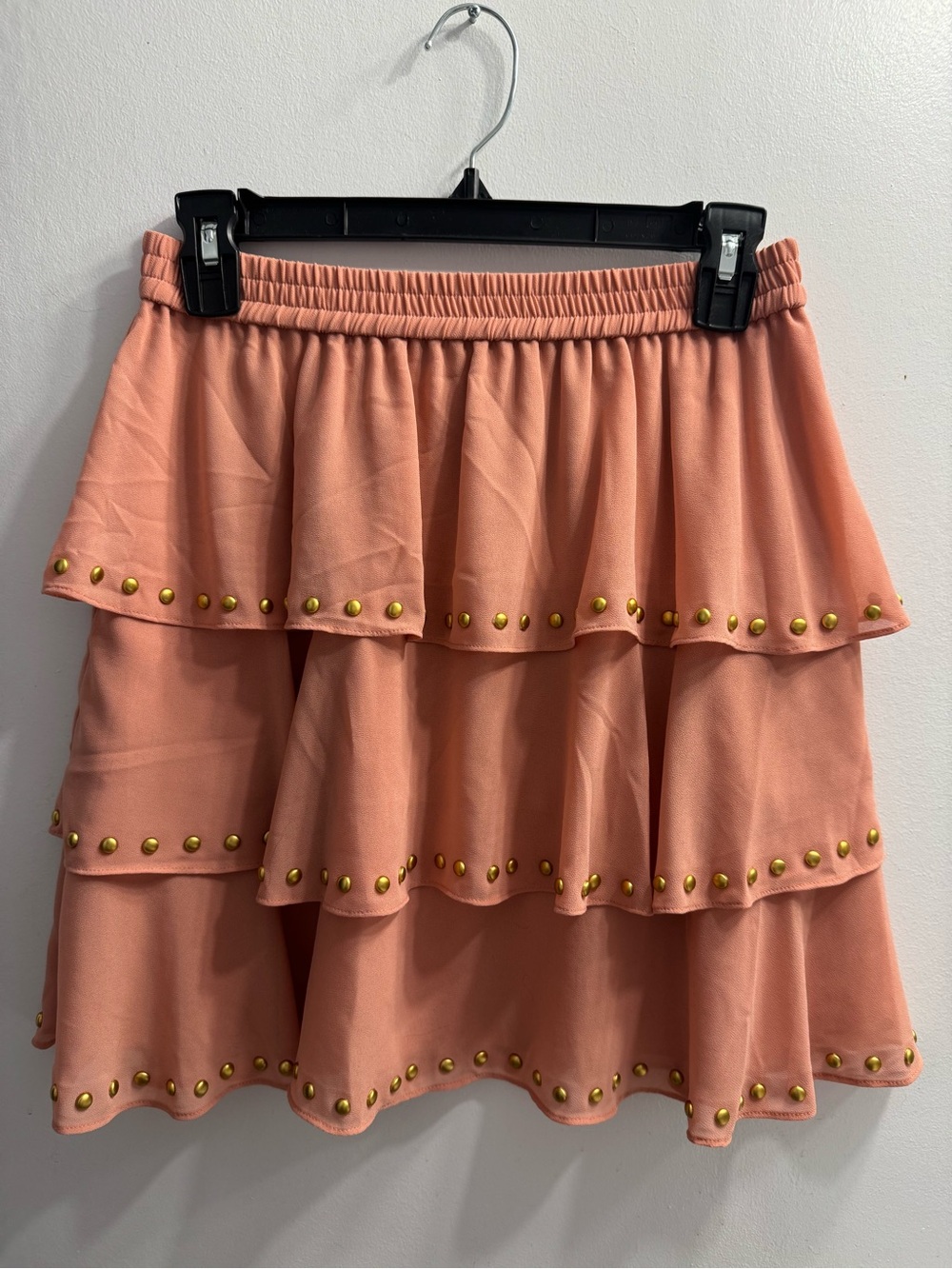 Michael Kors Peach Tiered Skater Skirt with Gold Studs